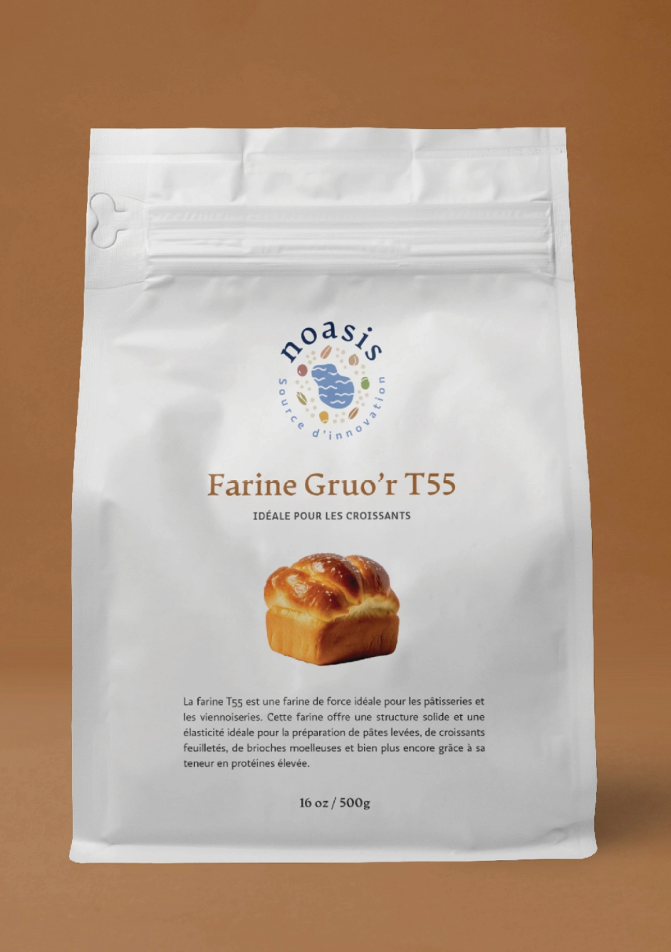 Bag of Noasis flour with logo